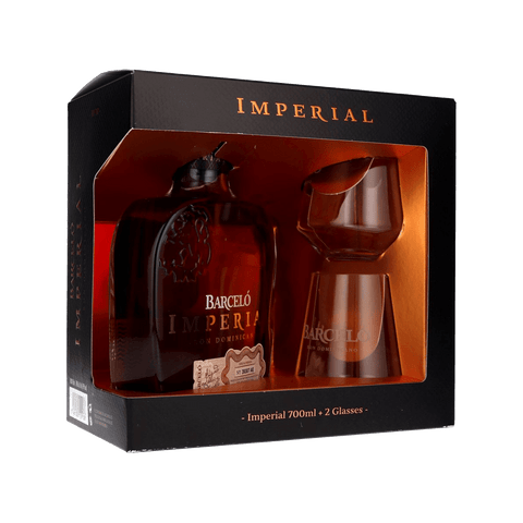 Ron Barcelo Imperial 38% Vol. 70 Cl + Gaveæske & 2 Glas